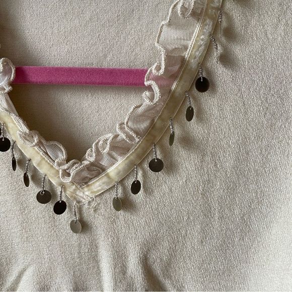 Vintage Y2K sand yellow sheer mesh beaded top M - Picture 4 of 8